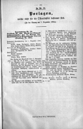 Vorlagen welche nicht für die Oeffentlichkeit bestimmt sind., 07. Dezember 1904