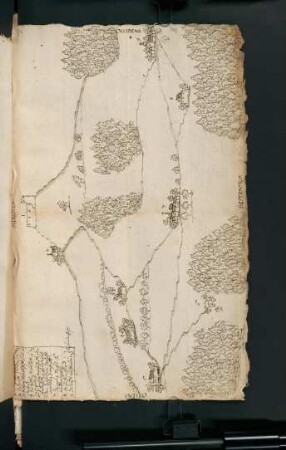142r, Federzeichnung der Umgebung von Burg und Ort Hohenstaufen