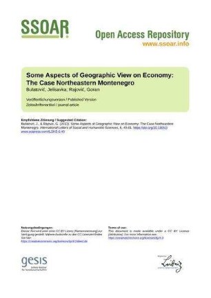 Some Aspects of Geographic View on Economy: The Case Northeastern Montenegro