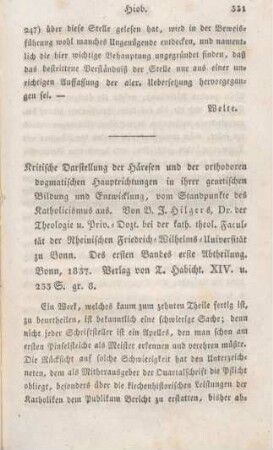331-349 [Rezension] Hilgers, Bernhard J., Kritische Darstellung der Häresen und der orthodoxen dogmatischen Hauptrichtungen in ihrer genetischen Bildung ...