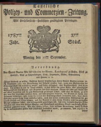 37tes Stueck, Montag den 10ten September. 1787