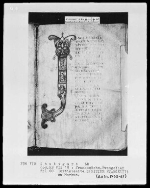 Francosächsisches Evangeliar — Initialseite I(nitium evangelii), Folio 60recto