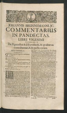 Johannis Brunnemanni, [Iuris Consultus] Commentarius In Pandectas.