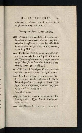 71-115, Ouvrages des Poetes Latins Anciens