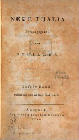 Neue Thalia. 1. 1792 = Nr. 1 - 3
