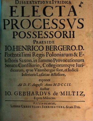 Dissertatione iur. electa processus possessorii