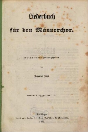 Liederbuch für den Männerchor