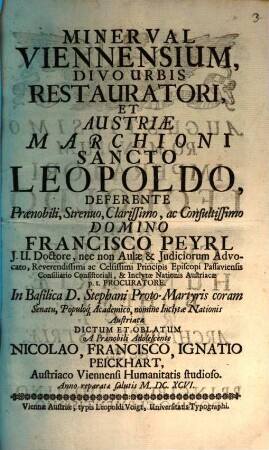Minerval Viennensium, Divo Urbis restauratori et Austriae Marchioni Sancto Leopoldo