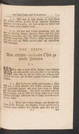 Cap. XXXIV. Von etlichen curieusen Ofen zu Fürstl. Zimmern.