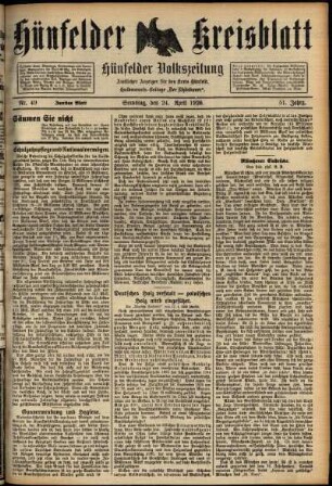 Zweite Ausgabe vom Samstag, den 24. April 1926.