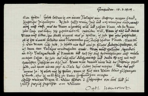 Brief von Otto Ubbelohde an Erika Metz