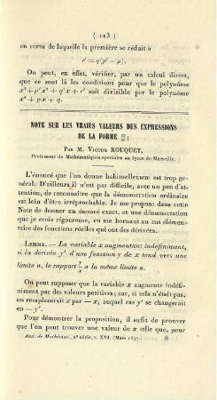 Note sur les vraies valeurs des expressions de la forme ...