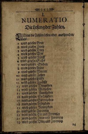 I. Numeratio Die Lesung der Zahlen.