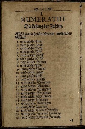 I. Numeratio Die Lesung der Zahlen.