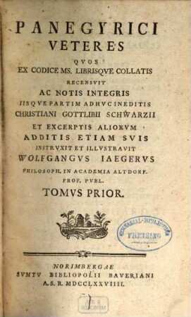 Panegyrici Veteres, Tomvs Prior
