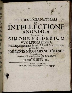 Ex Theologia Naturali De Intellectione Angelica