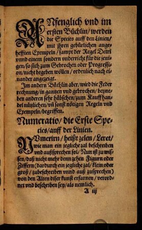 A3r-A4v, Numeratio, die Erste Species auff der Linien