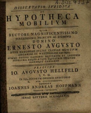 Dissertatio Ivridica De Hypotheca Mobilivm