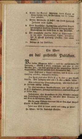Ein Wort an das geehrteste Publikum.