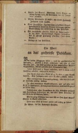 Ein Wort an das geehrteste Publikum.