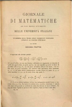 Giornale di matematiche : ad uso degli studenti delle universita italiane. 15. 1877