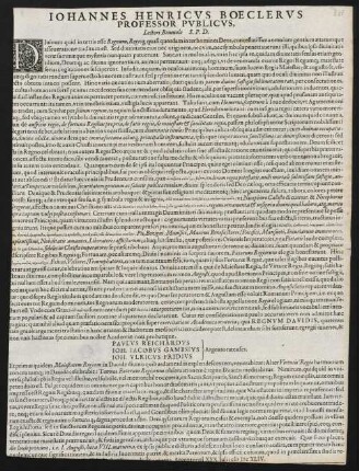 Iohannes Henricvs Boeclervs Professor Pvblicvs, Lectori Beneuolo S. P. D.