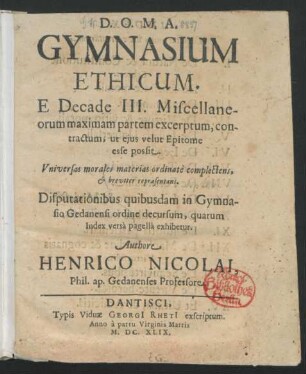 1: De Natura & Constitutione Ethicae