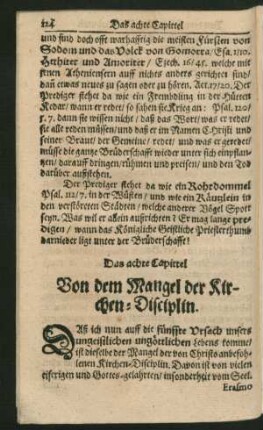 Das achte Capittel. Von dem Mangel der Kirchen-Disciplin.