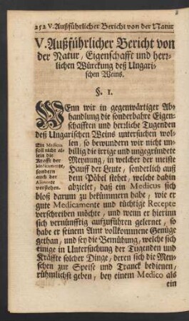 V. Außführlicher Bericht von der Natur, Eigenschafft und herrlichen Würckung deß Ungarischen Weins