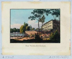 Brauerei und Restaurant "Zum Waldschlösschen" an der Bautzner Straße in Dresden, im Hintergrund die Elbe und die Altstadt