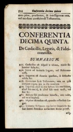 Conferentia Decima Quinta. De Codicillis, Legatis, & Fideicommissis