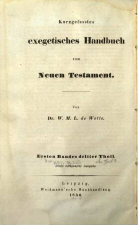 Kurzgefasstes exegetisches Handbuch zum Neuen Testament, 1,3. Kurze Erklärung des Evangeliums und der Briefe Johannis