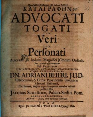 Katagraphēn advocati togati tum veri, tum personati