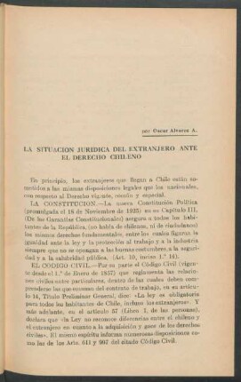 La situación jurídica del extranjero ante el Derecho Chileno