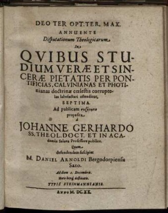 ... Disputationum Theologicarum ... Septima.