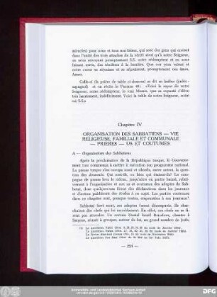 Chapitre IV Organisation Des Sabbatiens — Vie Religieuse, Familiale Et Communale — Prieres — Us Et Coutumes