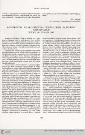 55: Konferencja polsko-litewska "Wilno jako centrum kultury artystycznej" : Wilno 20 - 22 maja 1992
