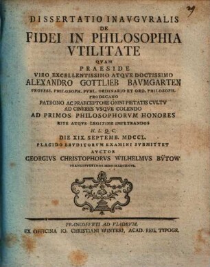 Diss. inaug. de fidei in philosophia utilitate