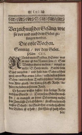 Verzeichnuß der Gesäng/ wie sie vor und nach dem Gebet gesugen werden.