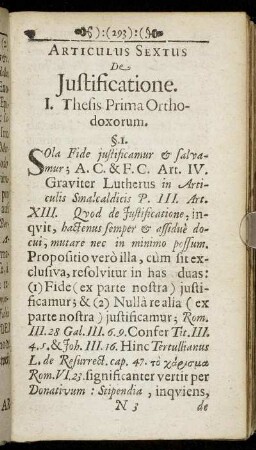 Articulus Sextus De Justifictaione.