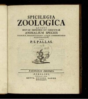 Fasc. 10: Spicilegia Zoologica. Fasciculus Decimus