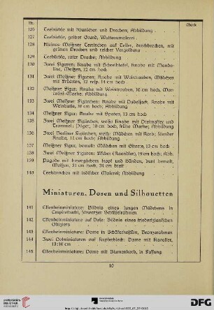 Miniaturen, Dosen, Silhouetten (Nr. 141-175)