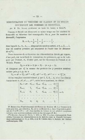 DÉMONSTRATION DU THÈORÈME DE CLAUSEN ET DE STAUDT CONGERNANT LES NOMBRES DE BERNOULLI.