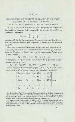 DÉMONSTRATION DU THÈORÈME DE CLAUSEN ET DE STAUDT CONGERNANT LES NOMBRES DE BERNOULLI.