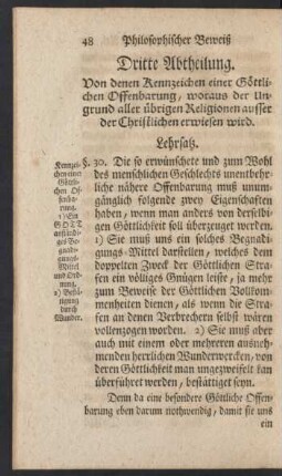 Dritte Abtheilung. Von denen Kennzeichen einer Göttlichen Offenbarung, woraus der Ungrund aller übrigen Religionen ausser der Christlichen erwiesen wird.