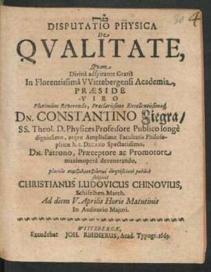 Disputatio Physica De Qualitate