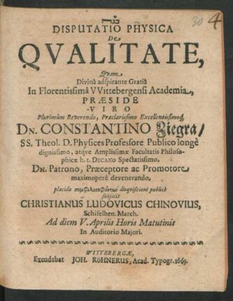 Disputatio Physica De Qualitate