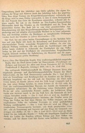 465-466 [Rezension] Kaiser, Otto, Der königliche Knecht