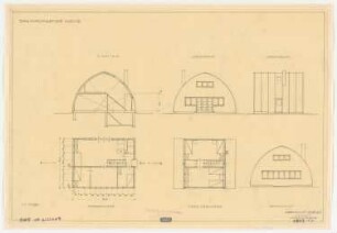Wettbewerb »Das wachsende Haus« für die Ausstellung »Sonne, Luft und Haus für Alle« 1932 auf dem Messegelände, Berlin-Charlottenburg: Endgültiges Projekt, Grundrisse, Schnitte, Ansichten 1:100 (Variante)