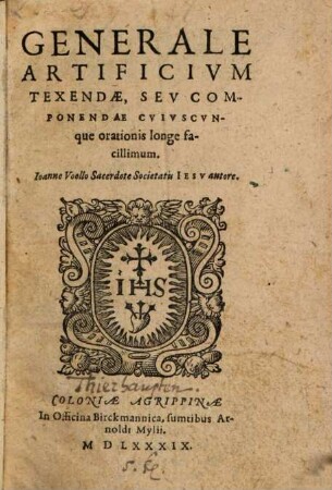 Generale artificium texendae seu componendae cuiuscunque orationis longe facillimum